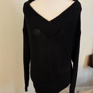 Black V-Neck Women's Off the Shoulder Sweater